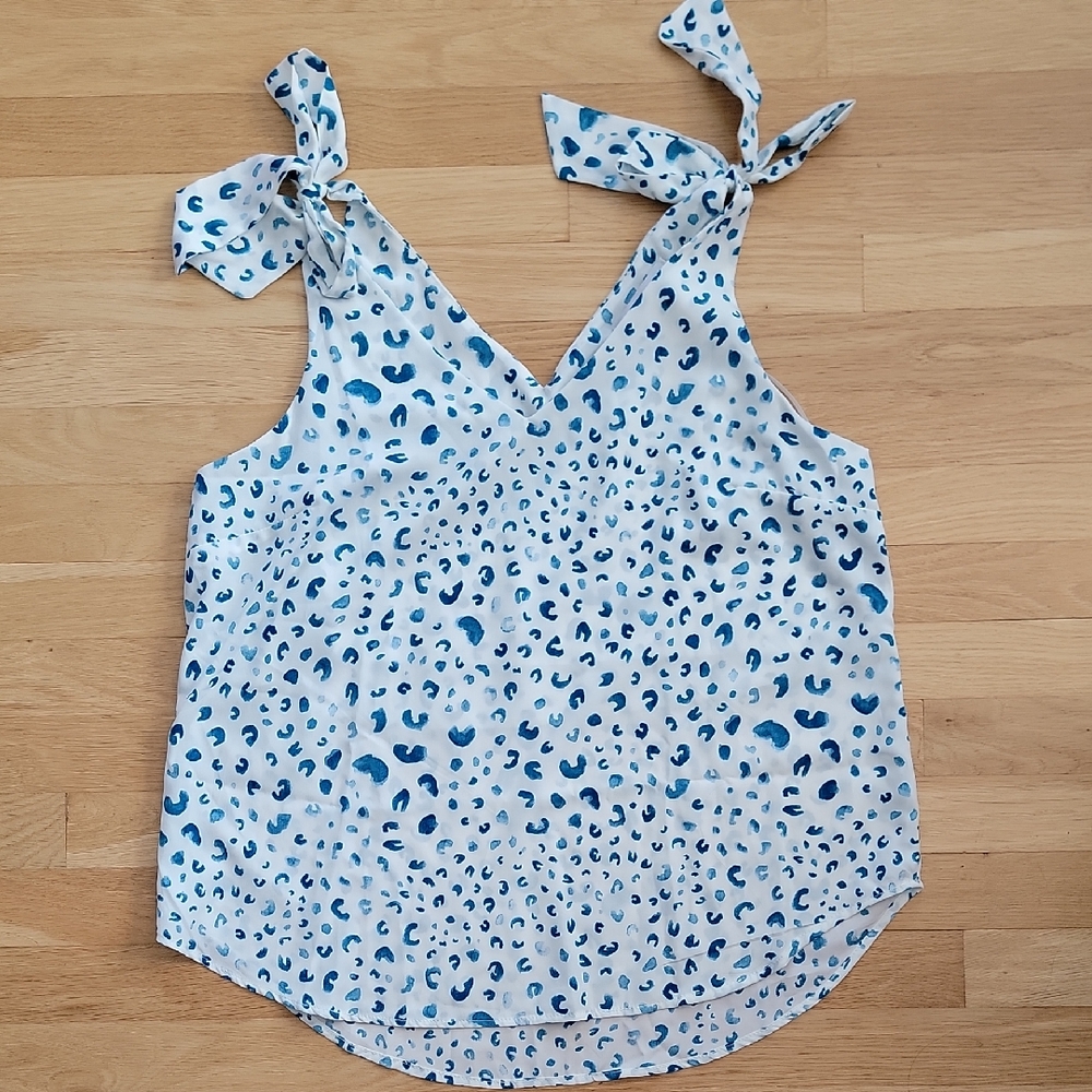 Renee C. Blue and White Leopard Camisole
